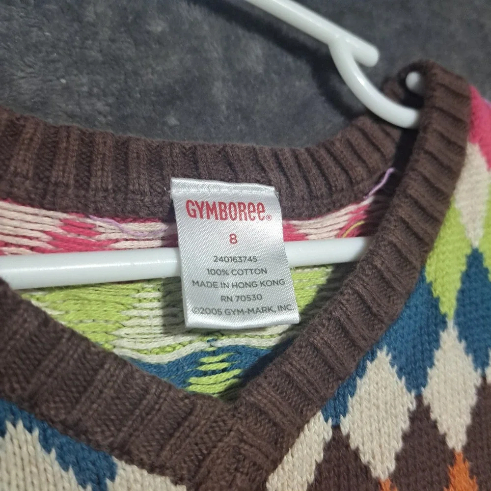 VTG Gymboree Kids Size 8 Argyle Sweater Vest Multicolor Cotton V-Neck Preppy